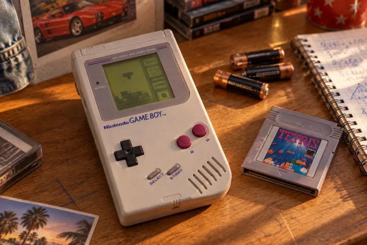 Une Game Boy sur le bureau, scène reconstituée